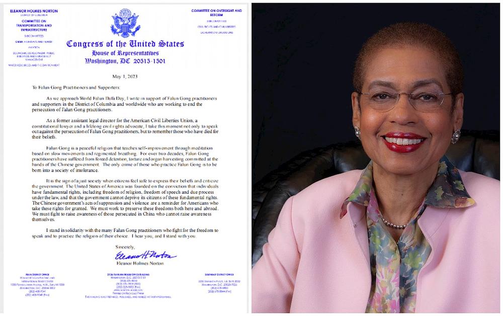 Pismo predstavnice doma Eleanor Holmes Norton iz Washingtona DC
 