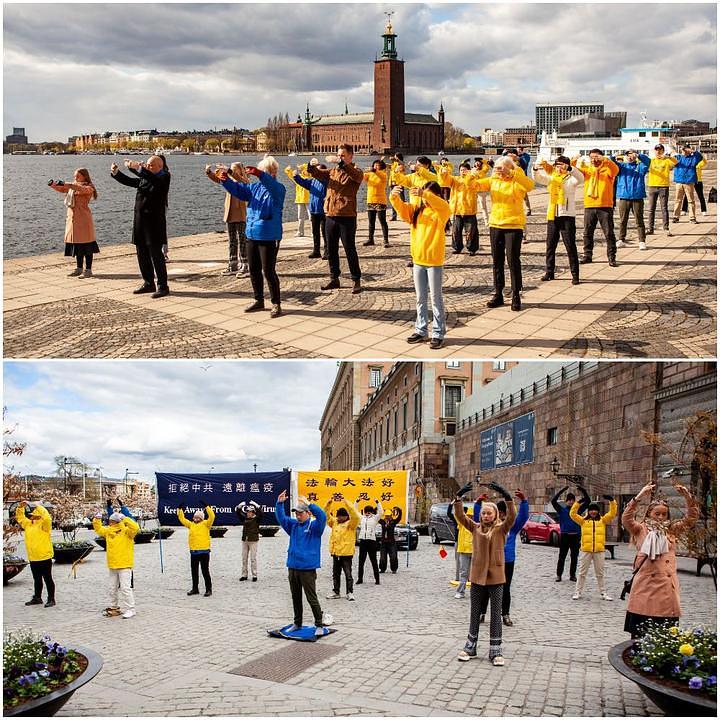Praktikanti demonstriraju izvođenje vježbi na trgu Mynttorget