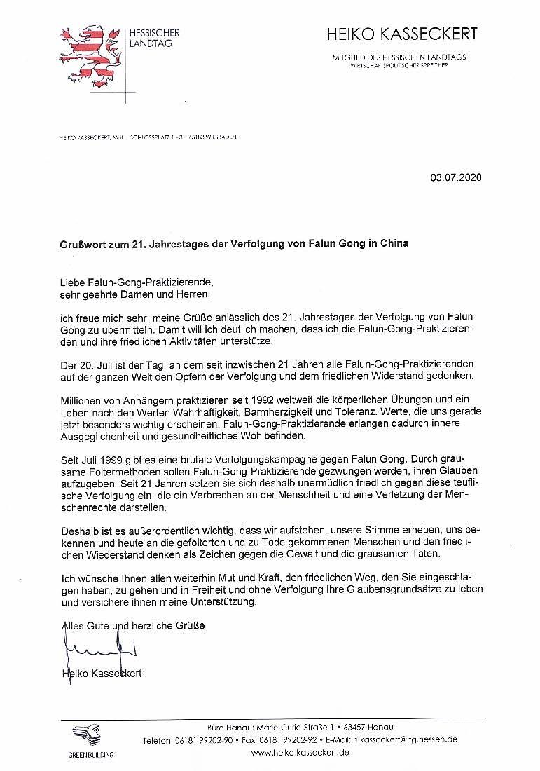 Pismo MSP Heikoa Kasseckerta iz CDU-a 