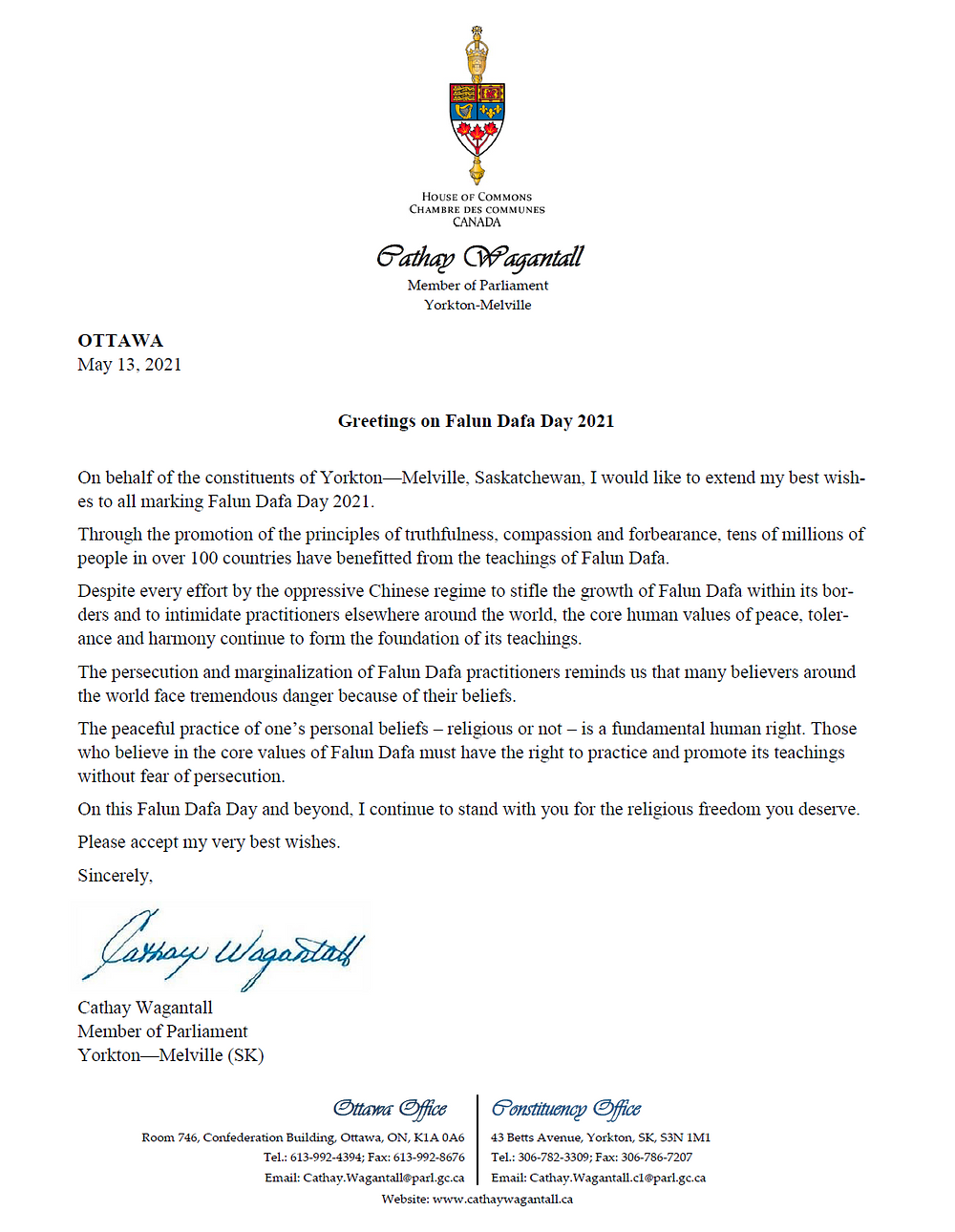  Pismo poslanice Cathay Wagantall