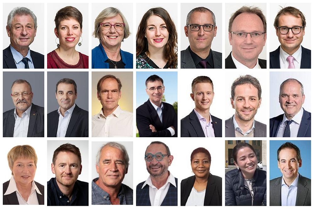 Sedam poslanika Federalne skupštine i 14 članova kantonalne i općinske skupštine su poslali pisma podrške povodom 24. godišnjice mirnog otpora Falun Gong praktikanata 24-godišnjem progonu. S lijeva na desno, odozgo prema dolje: Jean-Pierre Grin – član Nacionalnog vijeća, gospođa Lisa Mazzone – članica Velikog vijeća Ženeve, gospođa Laurence Fehlmann Rielle – članica Nacionalnog vijeća, gospođa Léonore Porchet – članica Nacionalnog vijeća Vijeće, Christian Dandrès – član Nacionalnog vijeća, Thomas Bläsi – član Nacionalnog vijeća, Philippe Nantermod – član Nacionalnog vijeća, Jean-Charles Rielle – član Vijeća države Ženeve, Thomas Wenger – član Vijeća države Ženeve, Philippe de Rougemont – član Vijeća države Ženeve, John Rossi – gradski vijećnik Ženeve, Maxime Moix – zamjenik člana Vijeća države Valais, Mathieu Clerc – član Vijeća države Valais, Hubert Dafflon – član Vijeća Država Fribourg, gospođa Mary-Calude Fallet – član Vijeća države Neuchâtel, Niel Smith – član Vijeća države Neuchâtel, Richard Gigon – član Vijeća države Neuchâtel, Blaise Fivaz – član Vijeća države Neuchâtel, gđa. Assamoi Rose Lièvre – član Vijeća države Neuchâtel, gđa. Naomi Humbert – gradski vijećnik Val-de-Traversa, Nicolas Girard – član Vijeća države Jura